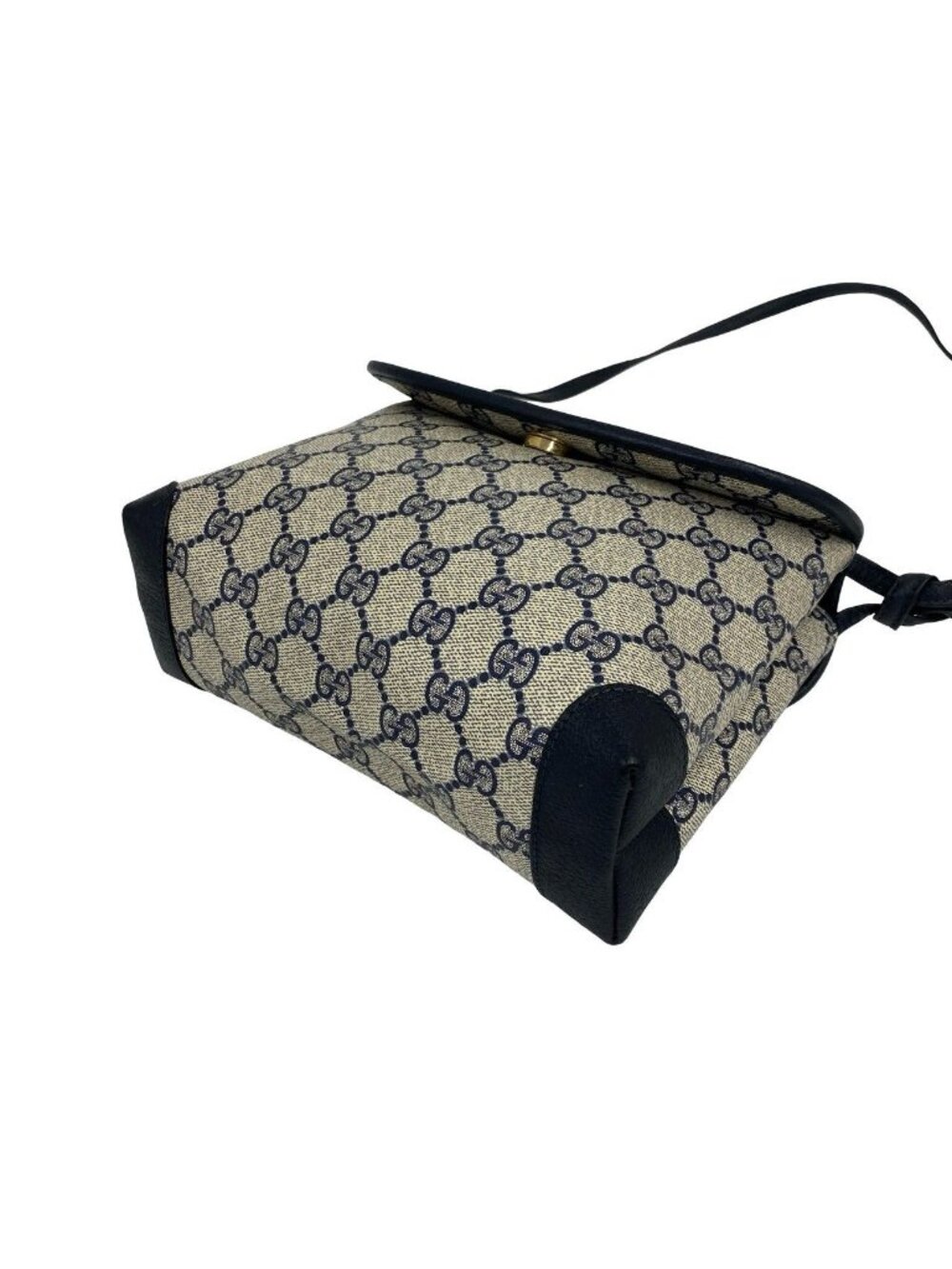 Gucci Vintage GG Logo Pattern Leather Mini Shoulder Bag Pochette Crossbody Navy - Picture 8 of 10